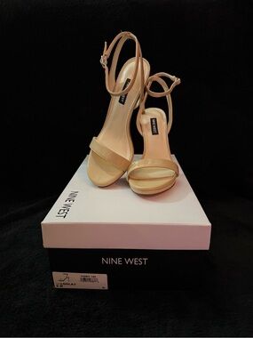 Nine West Loolas Ivory Nude Ankle-Strap Heeled Sandals